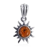 Sterling Silver Brown Amber Flaming Sun Pendant Charm