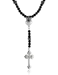 King Baby Crowned Heart and Small Traditional Cross and Onyx Bead Rosary