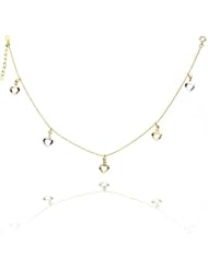 14K Tri Color Gold Sparkle Ball Chain Ball Chain with Heart Charms 9+1" Extender spring-ring clasp