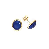 14K Yellow Gold 8 x 10 MM Oval Shaped Lapis Earrings