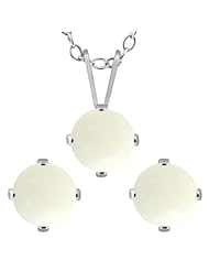 1.95 Ct Round White Opal 925 Sterling Silver Pendant Earrings Set