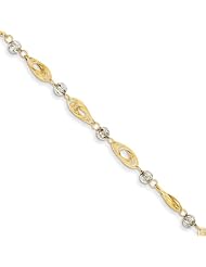 14K Gold Two-tone Oval Links with Diamond Cut Beads Bracelet Length 7.25"