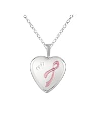 Sterling silver Heart Shaped Locket w/ Pink Ribbon Necklace