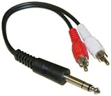 1/4 Stereo Male / 2 RCA Male, 6 inch Y Adaptor