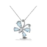 Sterling Silver Diamond and Aquamarine Butterfly Pendant (1/4 cttw)