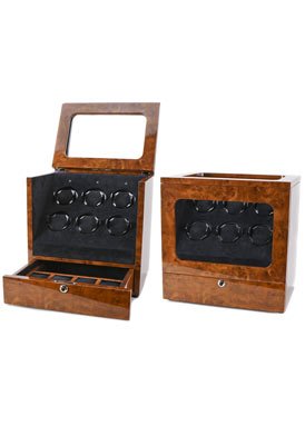 Multi-Function Burlwood Brown 6 Slot Watch Winder