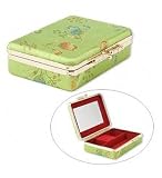 Green Brocade Jewelry Travel Case with Mirror
