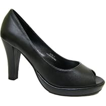 Womens Black Platform Peep-Toe Secretary Ladies Court Shoes