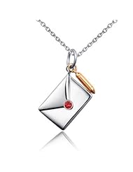 Platinum Plate 925 Sterling Silver Tourmaline Love Letter Envelope Rose Golden Pen Pendant Necklace For Women Girl,16" Free Gift Box