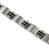 316L Stainless Steel Bracelet with black rubber. Width: 11mm Lendth: 9' (adjustable)