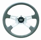 Collectors Edition Steering Wheel 14 in. Diameter 3.75 in. Dish Charcoal Leather Grip w/Polished Aluminum 4-Spoke Design