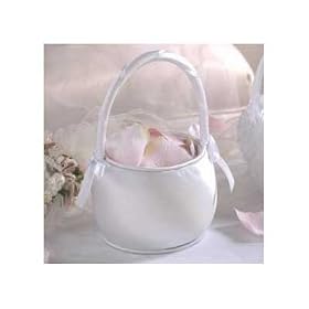 Satin Round Flower Girl Basket - White Color
