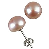 Lavender 7.5-8mm AAAA Cultured Pearl Platinum Overlay CAREFREE Sterling Silver Stud Earrings (LS1B)
