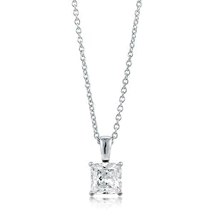 Sterling Silver 925 Clear Princess CZ Solitaire Pendant 