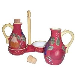 2 PC Cruet Vinegar & Oil Bottle Set RED ORCHARD TUSCANY DECOR
