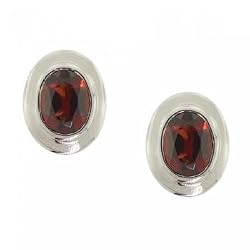 Red Garnet Earring Studs Bezel Set in Sterling Silver - 2cttw