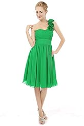 Chiffon One Shoulder Knee Length Short Lace-Up Ruched Evening Dress/Bridesmaid Dress/Prom Dress/Wedding Party Dress 