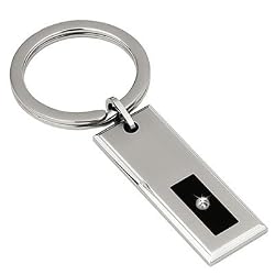 Men s STEL Stainless Steel Keychain with Black Enamel Inlay and Genuine Diamond Accent- 80839