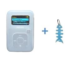 Clear/White Silicone Skin Case Cover + Light Blue Fishbone Style Keychain for Sandisk Sansa Clip Plus 2GB / 4GB / 8GB