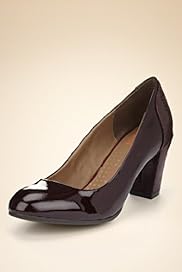 Footglove Fashion Wide Fit Leather Contrast Heel Court Shoes