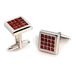 Rhodium Cufflinks with Red Faux Jade - Sold as a Pair