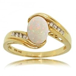 Opal & Diamond Ring in 14K Yellow Gold Bezel & Channel Set Bypass Size 6.5