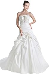 A-line Strapless Beaded Lace-Up Satin  Dress with a Court Train 