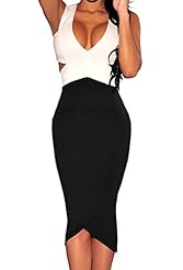 Sexy V-neck Spring Summer Winter Polyester/Spandex Sleeveless Checkered Print Plunging Neck Cutout Bodycon Dress 