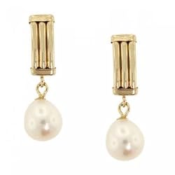 White Freshwater Pearl Dangle Earrings in 14K Yellow Gold