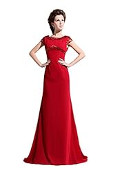 Lace Beaded Bateau Neck Charmeuse/Chiffon Short Sleeves Evening Dress 