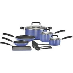 T-fal C109SC64 Signature Oven Safe Nonstick 12-Piece Dishwasher Safe Cookware Set, Blue