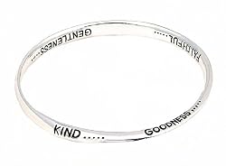 Bracelet - B160 - Bangle Style Inscribed with " "Love.. Joy.. Peace.. Patience.. Kind.. Goodness.. Faithful.. Gentleness.. Self-Control.." ~ Silver Tone Metal