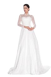 Vintage Applique Lace Long Sleeves Wedding Dress  with a Chapel Train 