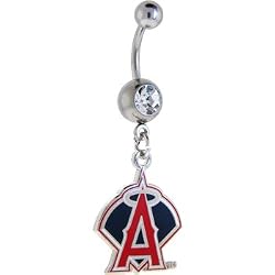 Major League Baseball Logo Silver Gem Belly Ring - Los Angeles Angels Of Anaheim