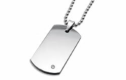 Tungsten Carbide Dog Tag with CZ 22" bead chain