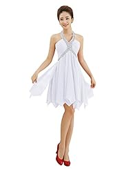 Chiffon Flowy Beaded Cocktail Halter Bridesmaid Dress/Prom Dress/Party Dress 