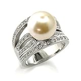 Pearl Rings - 12mm White Pearl Solitaire CZ Ring - Size 5
