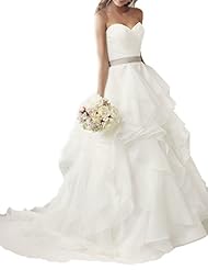 Sexy Strapless  Backless Sleeveless Sweetheart Organza/Satin Wedding Dress  with a Brush/Sweep Train  With a Sash  and Ruffles