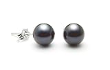 AAA Quality Round 6-6.5mm Akoya SaltWater cultured Black Pearl Earrings with 18K White Gold Mount