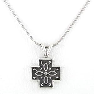 Southwestern Santa Fe Style Reversible Cross Pendant in Sterling Silver on an 18" Rhodium Snake Chain, #8264