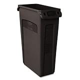 Slim Jim Receptacle w/Venting Channels, Rectangular, Plastic, 23 gal, Black