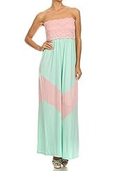 Strapless Rayon/Spandex Lace Colorblocking Maxi Dress 
