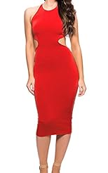 Sexy Halter Sleeveless Backless Illusion Lace-Up Fitted Polyester Bodycon Dress/Club Dress/Party Dress 