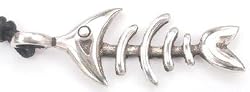 Shiny Fish Bone Bones Pewter Pendant Necklace