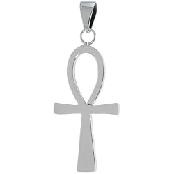 Stainless Steel Ankh Cross / Key of the Nile Pendant 30 in. Bead Chain included, 1 1/2 in. (38 mm) long