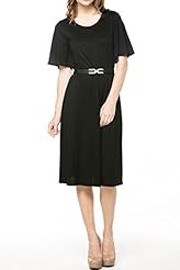 Knee Length Short Round Neck Jersey/Knit Bell Sleeves Belted  Dress