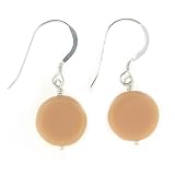 Anna Perrone Peach Flat Round Glass Bead Earrings Finished with .925 Sterling Silver
