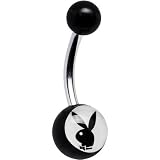 Playboy White Logo Inlay Black Acrylic Belly Button Ring