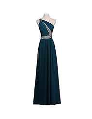 Chiffon One Shoulder Floor Length 2015 Sequined Beaded Prom Dress 