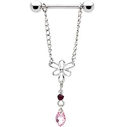 Handcrafted Hollow Flower and Austrian Crystal Nipple Ring
